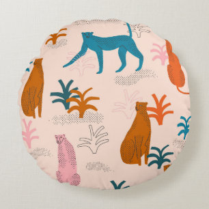 Jungle Cheetah: Funky Tropical Pattern. Round Cushion