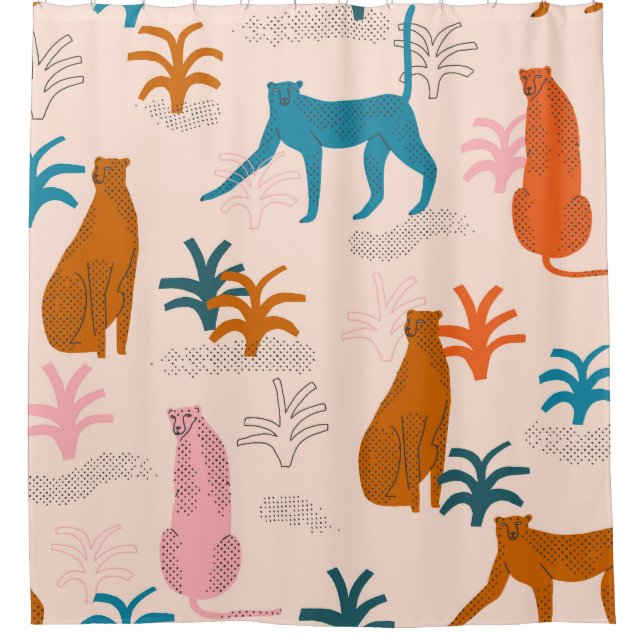 Jungle Cheetah: Funky Tropical Pattern. Shower Curtain (Front)