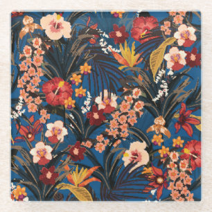 Jungle Chic: Dark Blue Exotic. Glass Coaster