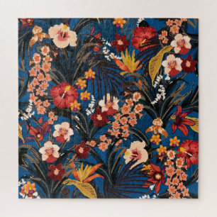 Jungle Chic: Dark Blue Exotic. Jigsaw Puzzle