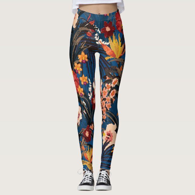 Jungle Chic: Dark Blue Exotic. Leggings (Front)