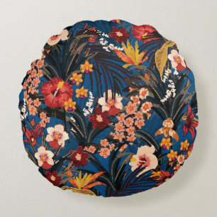 Jungle Chic: Dark Blue Exotic. Round Cushion