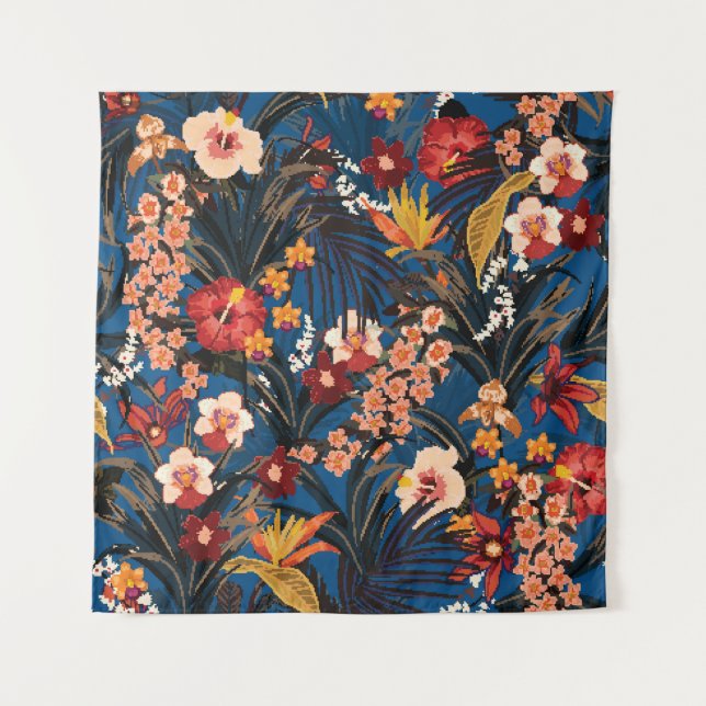 Jungle Chic: Dark Blue Exotic. Tapestry (Front)