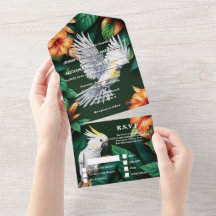 Jungle cockatoo parrot hibiscus monstera leaf