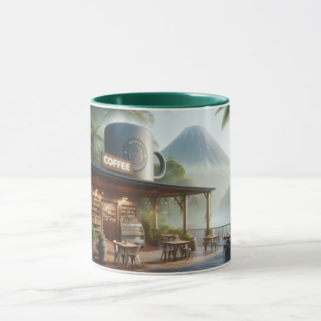 Jungle Coffee Oasis with Majestic Volcano View Mug (Center)