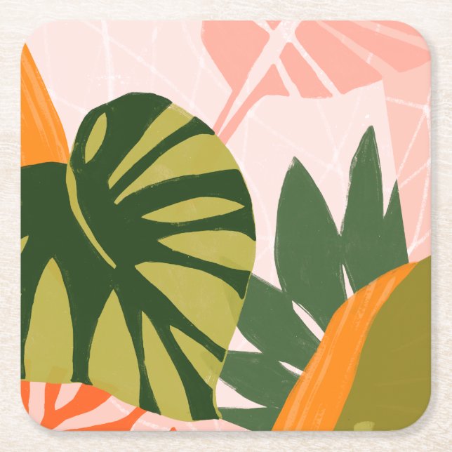 Jungle Collage I Square Paper Coaster (Front)