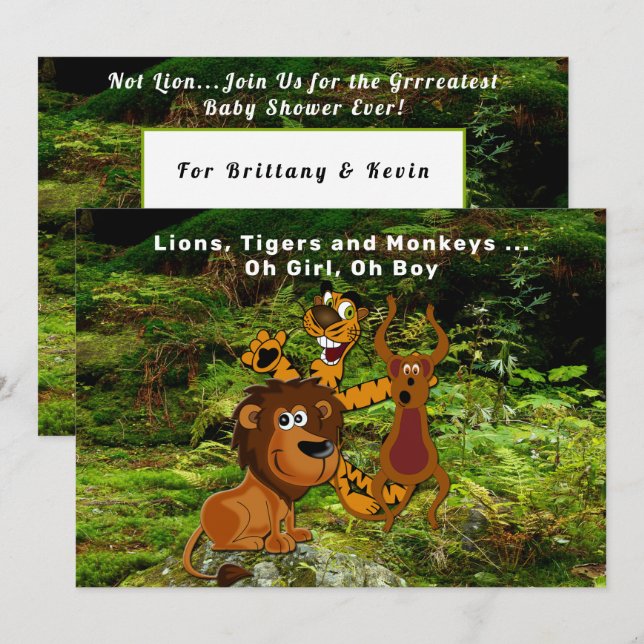 Jungle Couple Baby Shower, Lion Tiger Monkey Bear  Invitation (Front/Back)