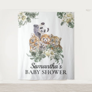 Jungle Cute Animals Monogram Tropical Baby Shower Tapestry
