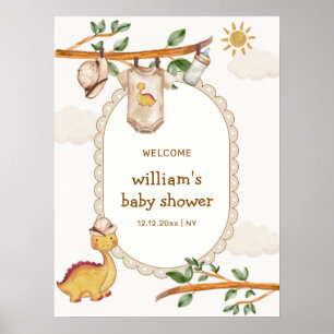 Jungle Dino Clothesline Boy Baby Shower Welcome Poster