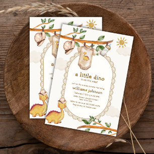 Jungle Dinosaur Clothesline Boy Baby Shower Invitation