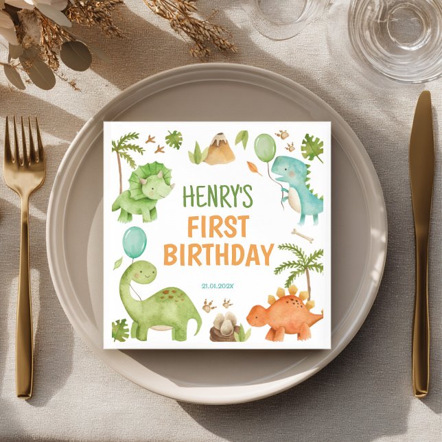 Jungle Dinosaur Cute Boy Birthday Party Napkins (Creator Uploaded)
