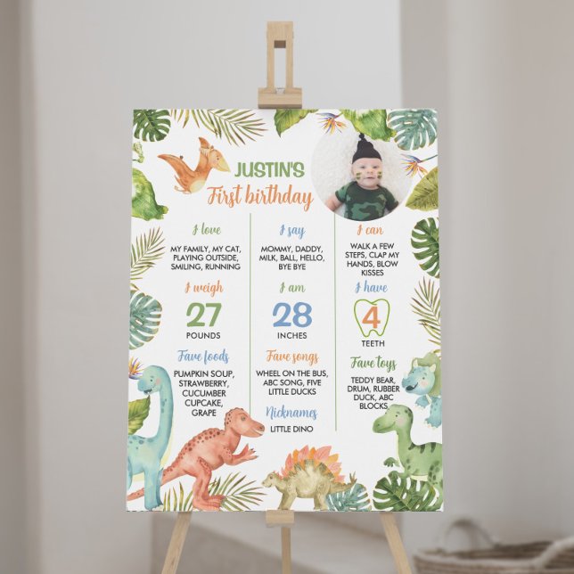 Jungle Dinosaur First Birthday Milestone Sign (Creator Uploaded)