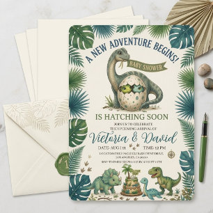 Jungle Dinosaur Hatching Soon Baby Shower Invitati Invitation