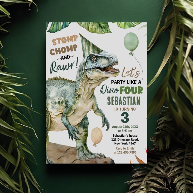 Jungle Dinosaur T Rex 3rd Birthday Party Invitation (Creator Uploaded)