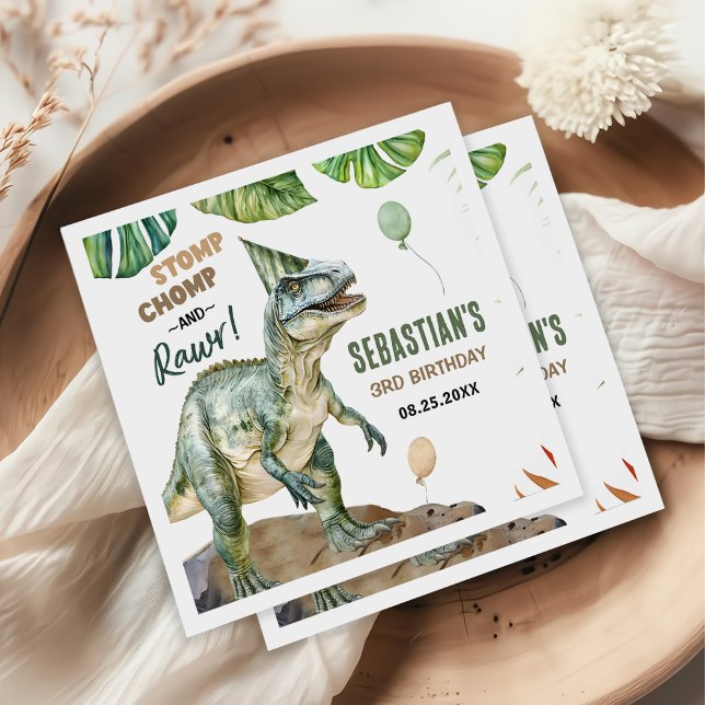 Jungle Dinosaur T Rex 3rd Birthday Party Napkin (Creator Uploaded)