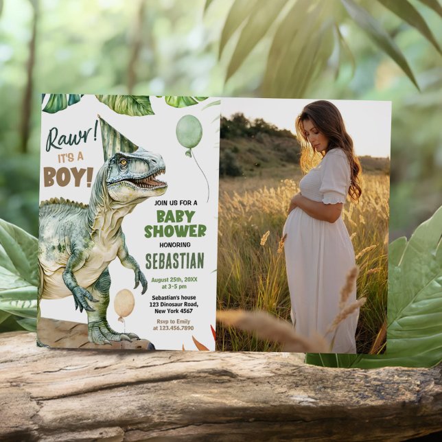 Jungle Dinosaur T Rex Baby Boy Shower Photo Invitation (Creator Uploaded)
