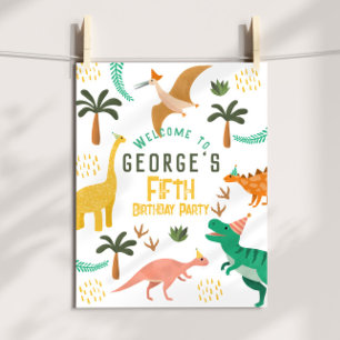 Jungle Dinosaur T-Rex Kids Birthday Welcome Sign