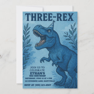 Jungle Dinosaur Three-rex Birthday  Invitation
