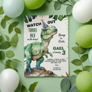 Jungle Dinosaur Three-rex Birthday Invitation