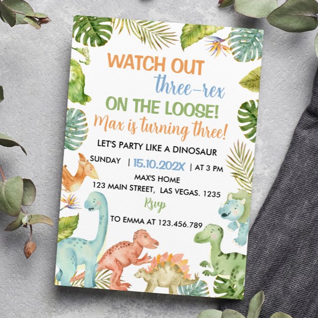 Jungle Dinosaur Three-rex Birthday Invitation (Creator Uploaded)