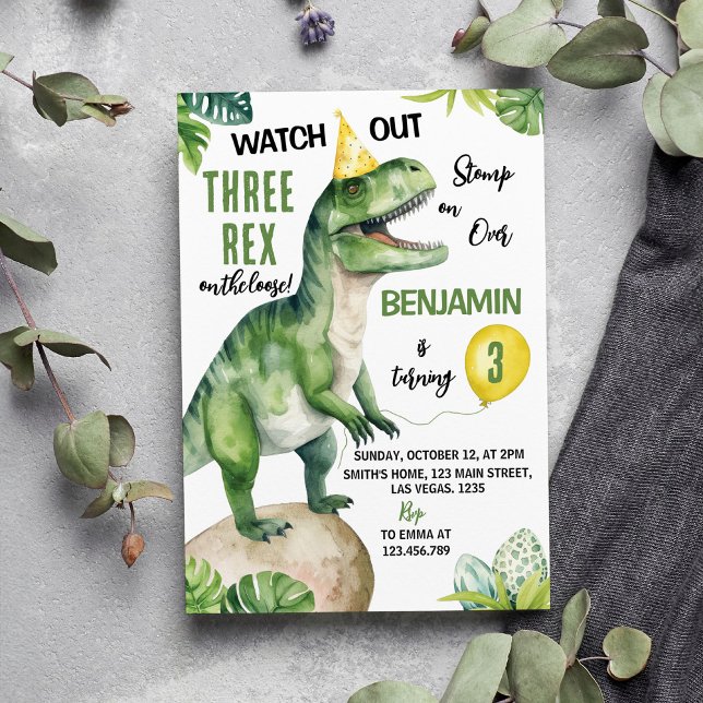 Jungle Dinosaur Three-rex Birthday Invitation (Creator Uploaded)