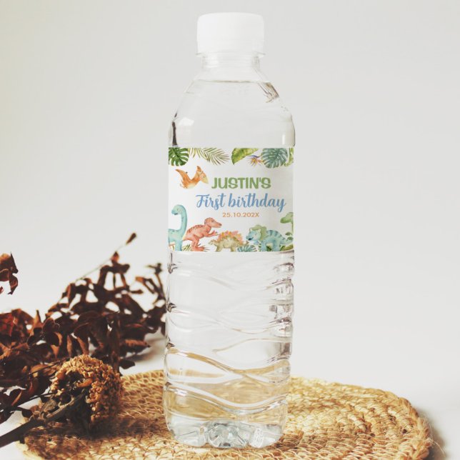 Jungle Dinosaurs Birthday Water Bottle Label (Creator Uploaded)