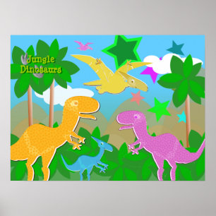 Jungle Dinosaurs Colour Poster