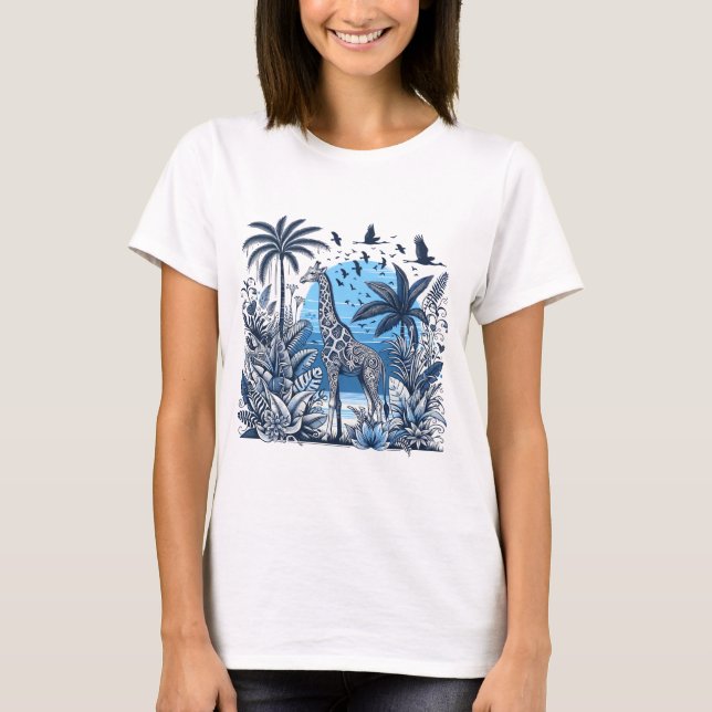 "Jungle Elegance: Giraffe in a Tropical Paradise" T-Shirt (Front)