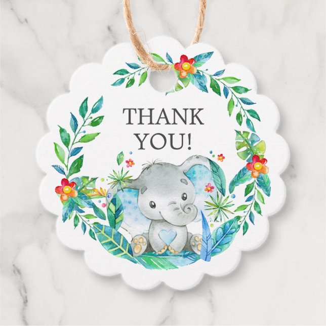 Jungle Elephant Baby Shower Favour Gift Tag (Front)