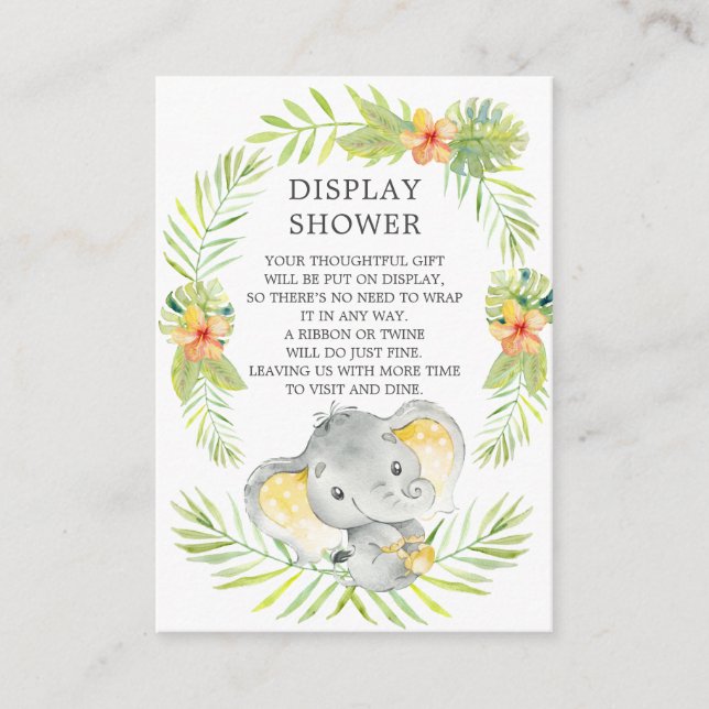 Jungle Elephant Baby Shower Gift Display Shower Enclosure Card (Front)