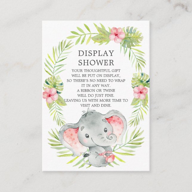 Jungle Elephant Baby Shower Gift Display Shower Enclosure Card (Front)