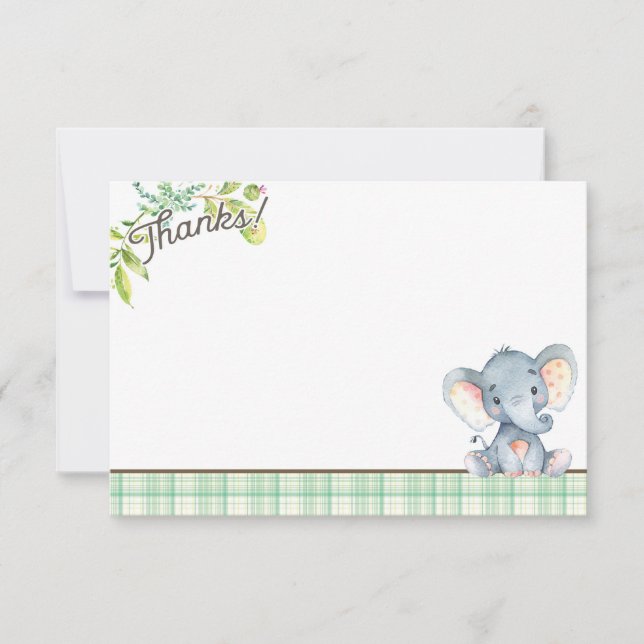 Jungle Elephant Baby Shower Thank You Card (Front)