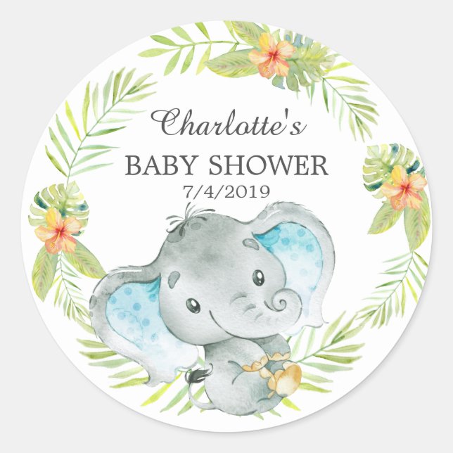 Jungle Elephant Baby Shower Thank You Favour Classic Round Sticker (Front)