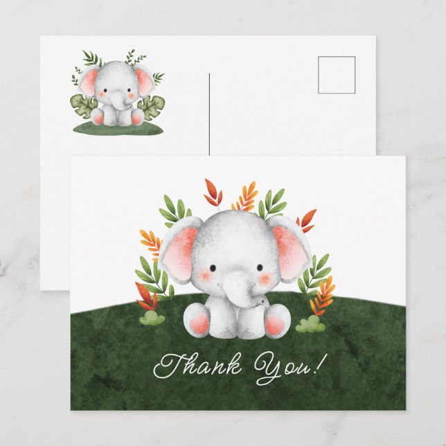 Jungle Elephant Baby Shower Thank You Postcard (Front/Back)