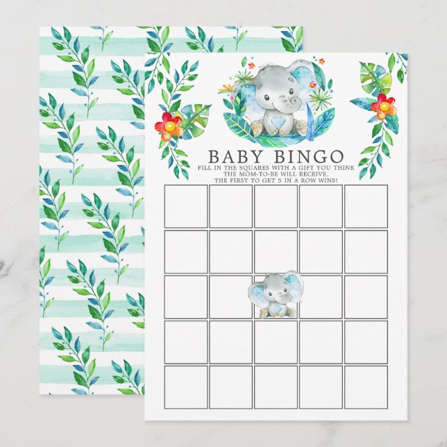 Jungle Elephant BINGO Baby Shower Game Invitation (Front/Back)