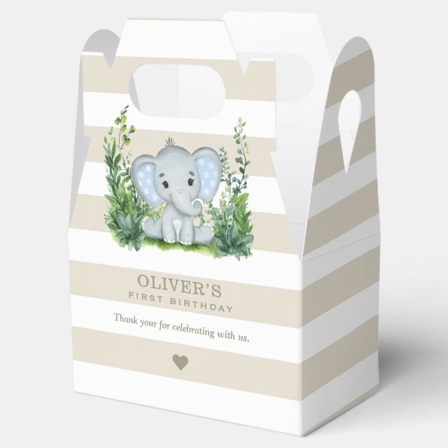 Jungle Elephant Boy 1st Birthday Party Thank You Favour Box (Opened)