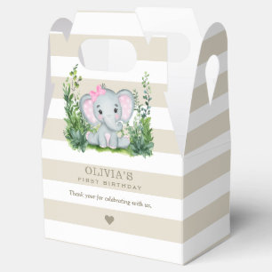 Jungle Elephant Girl 1st Birthday Thank You Favour Box