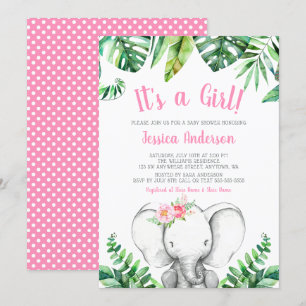 Jungle Elephant Girl Baby Shower Invitations
