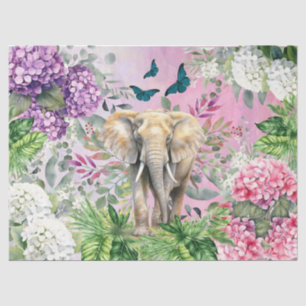 Jungle Elephant & Hydrangeas & Butterflies Tissue Paper