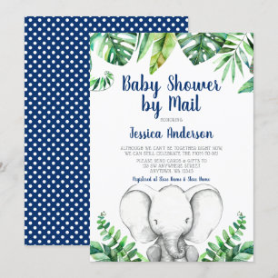 Jungle Elephant Navy Boy Baby Shower by Mail Invitation