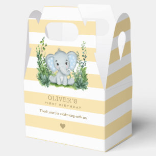 Jungle Elephant Yellow 1st Birthday Thank You Favour Box