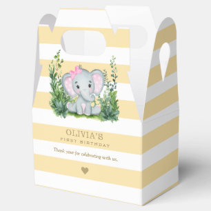 Jungle Elephant Yellow Girl 1st Birthday Thank You Favour Box
