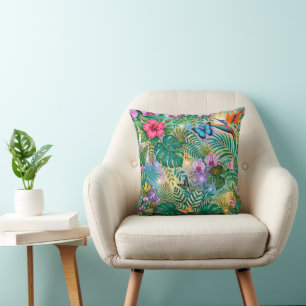 Jungle Fantasy Butterflies Flowers Cheerful Cushion