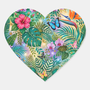 Jungle Fantasy Butterflies Flowers Cheerful Heart Sticker