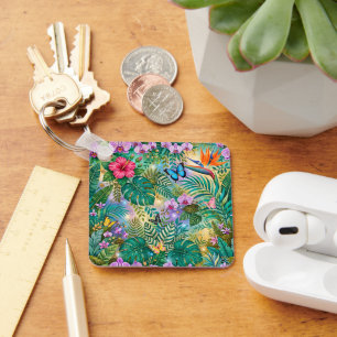 Jungle Fantasy Butterflies Flowers Cheerful Key Ring