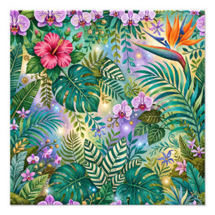 Jungle Fantasy Flowers Purple Green Gold Dreamy Photo Print