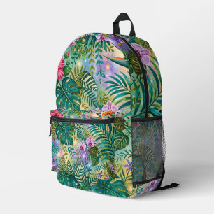 Jungle Fantasy Flowers Purple Green Gold Dreamy Printed Backpack