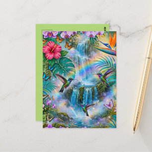 Jungle Fantasy Waterfalls Hummingbirds Rainbow Postcard