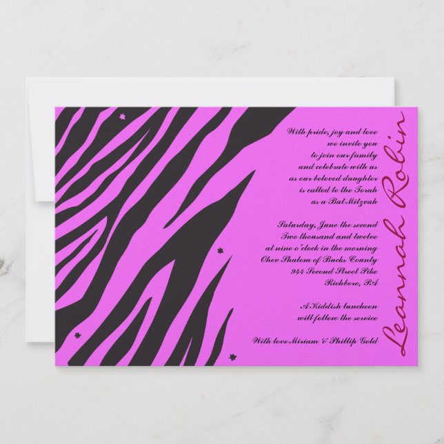 JUNGLE FEVER Bat Bar Mitzvah Invitation Pink (Front)