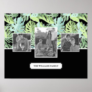 Jungle Floral Pattern Family Photos & Text Poster